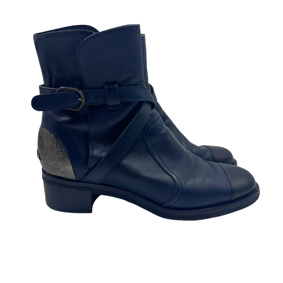 Chanel Blue Leather Booties