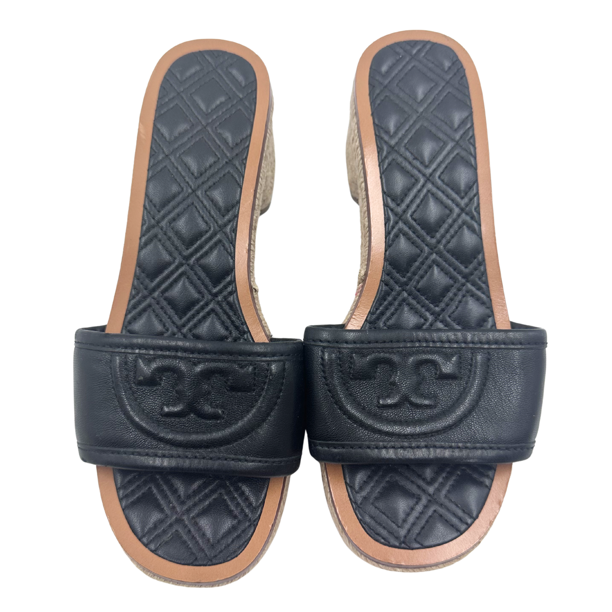 Tory Burch 5 Black/Tan Canvas/Leather Espadrille