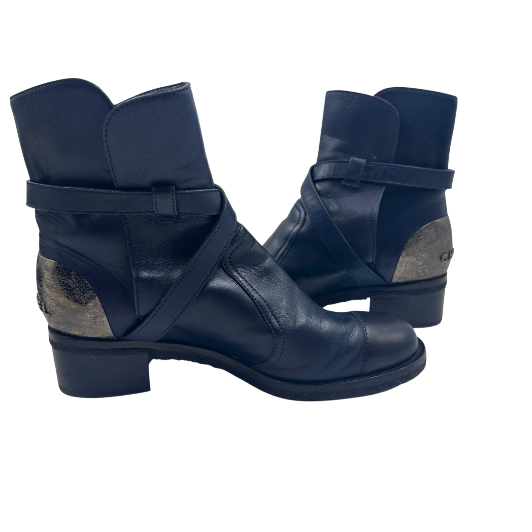 Chanel Blue Leather Booties
