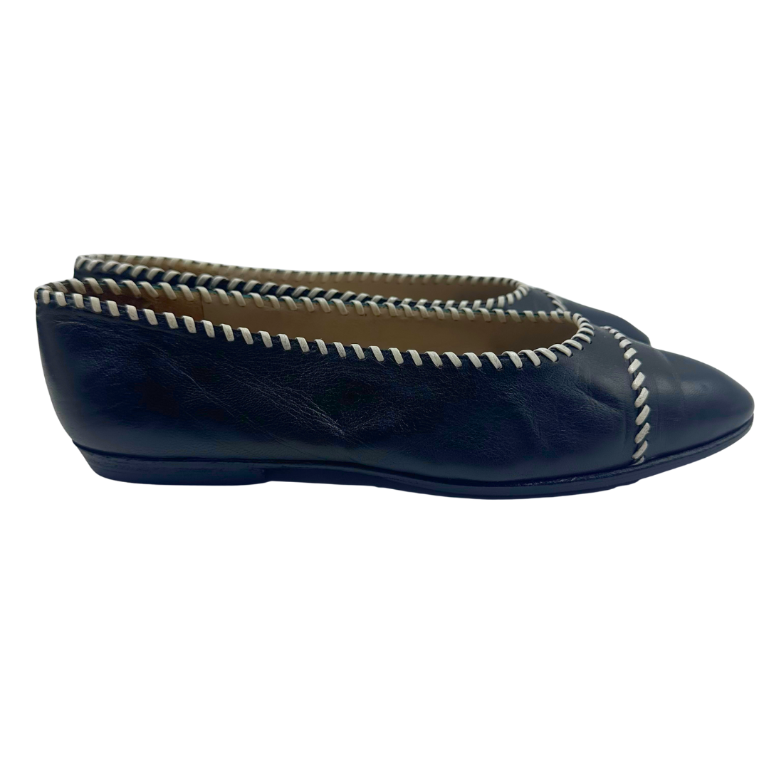 Chanel Black/White Leather Flats