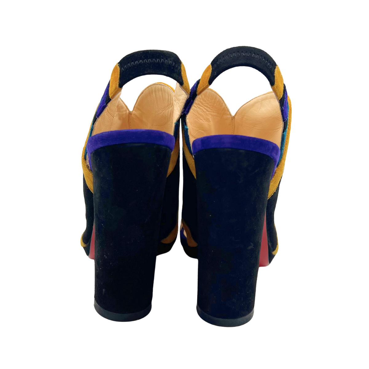 Christian Louboutin 37.5 Black Multi Suede Heels