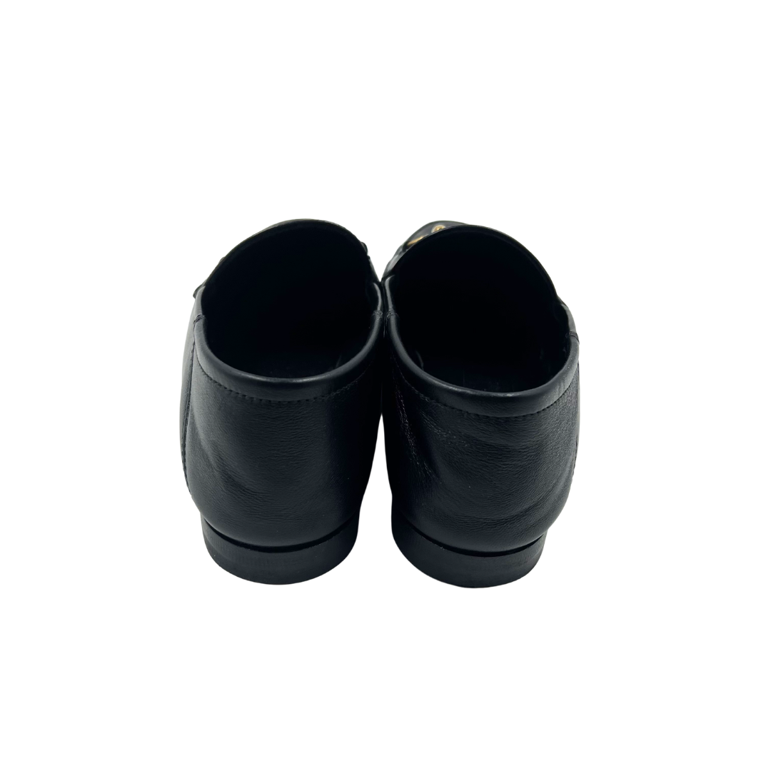 Gucci 5 35.5 Black/Gold Leather Jordaan Loafers
