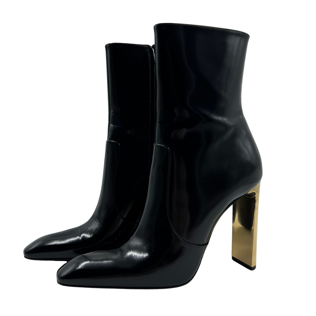 Saint Laurent 8 39 Black/Gold Leather Boots