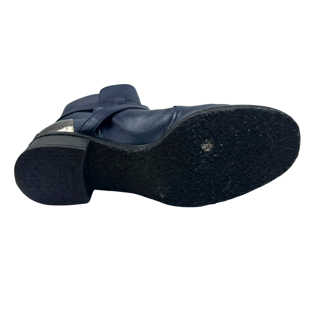 Chanel Blue Leather Booties