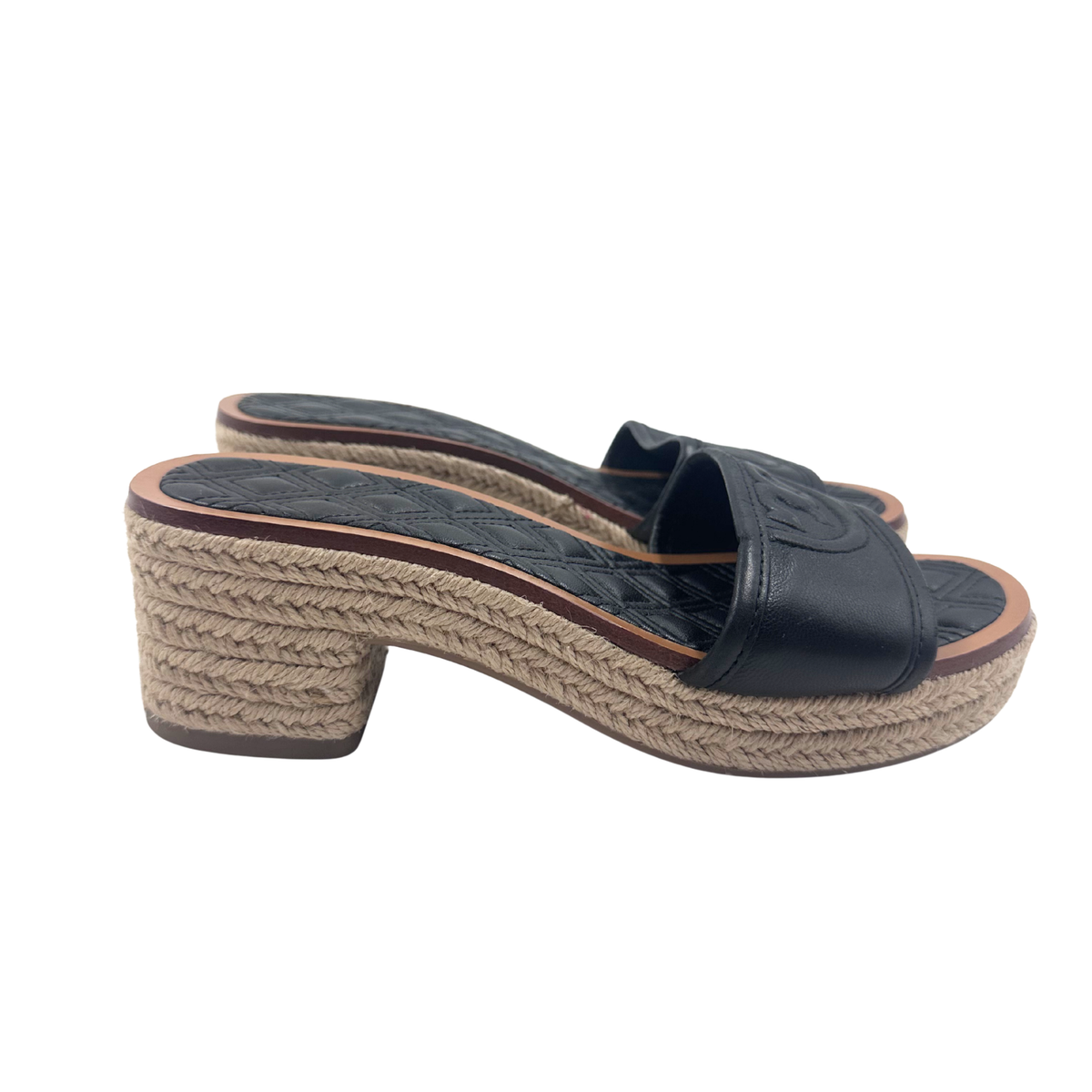 Tory Burch 5 Black/Tan Canvas/Leather Espadrille