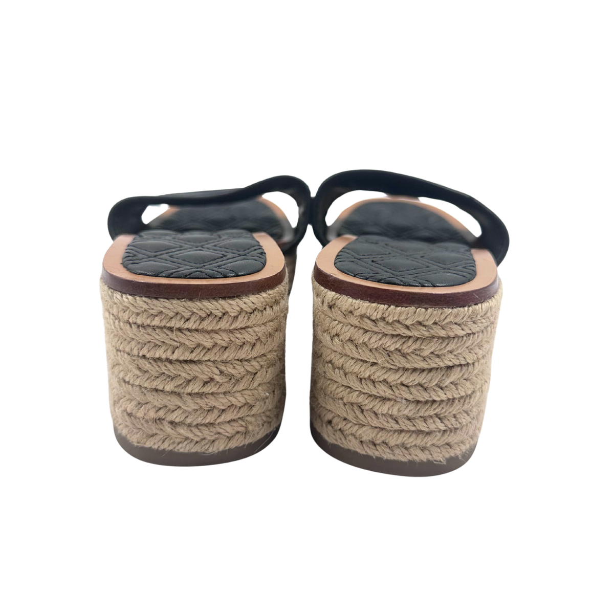 Tory Burch 5 Black/Tan Canvas/Leather Espadrille