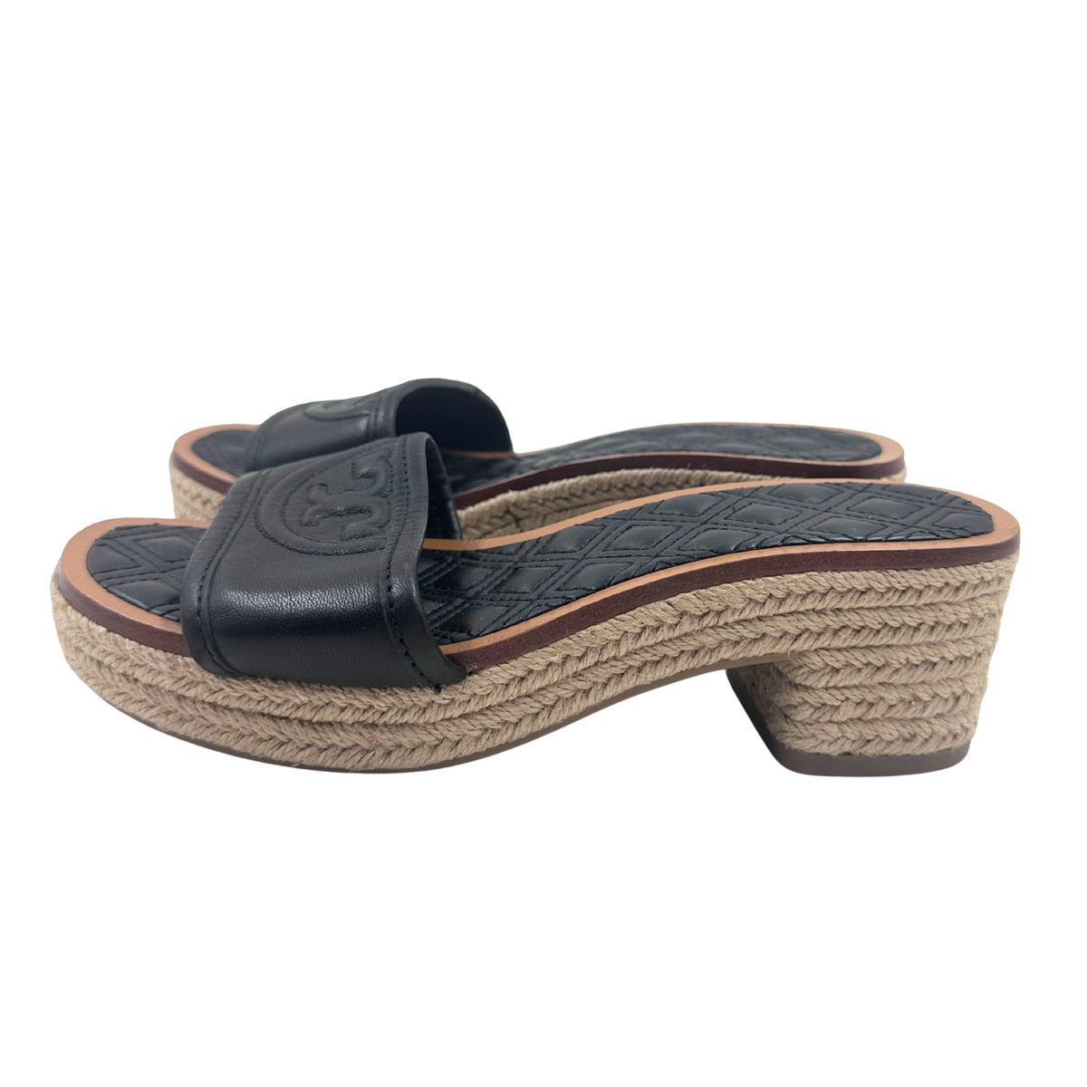 Tory Burch 5 Black/Tan Canvas/Leather Espadrille