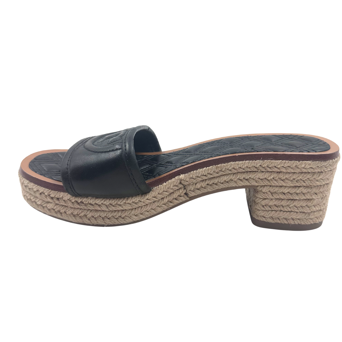 Tory Burch 5 Black/Tan Canvas/Leather Espadrille