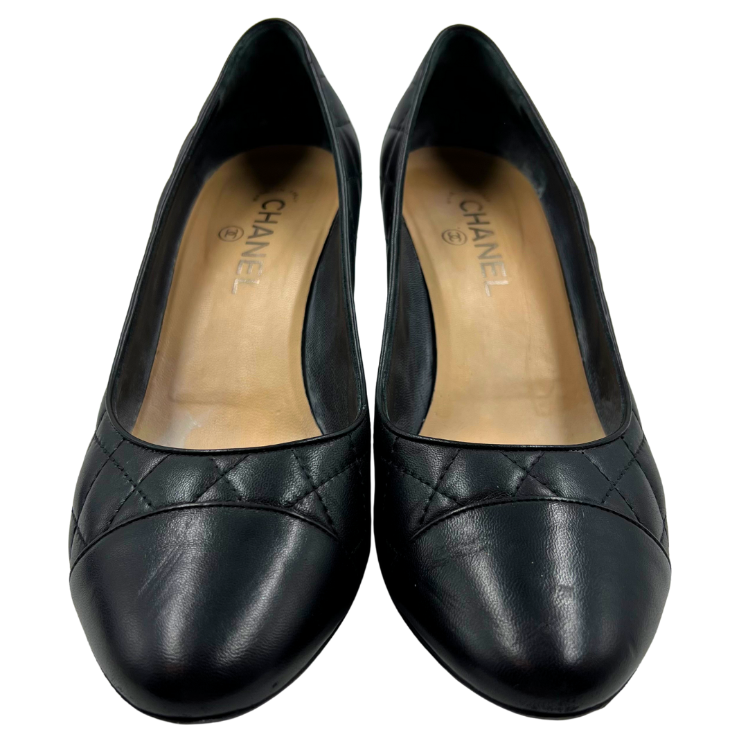 Chanel 9.5 41 Black Leather Heels
