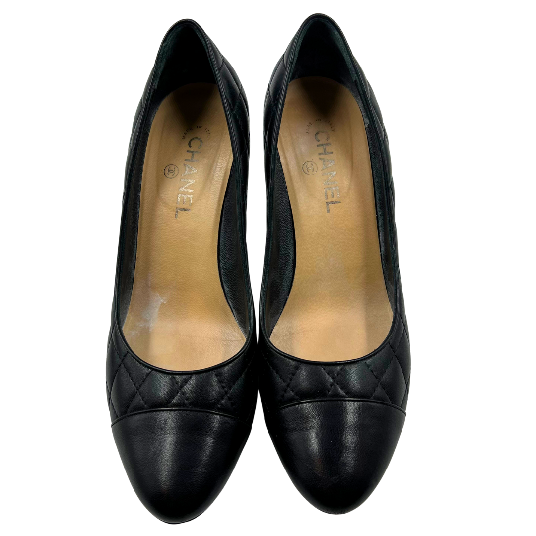 Chanel 9.5 41 Black Leather Heels