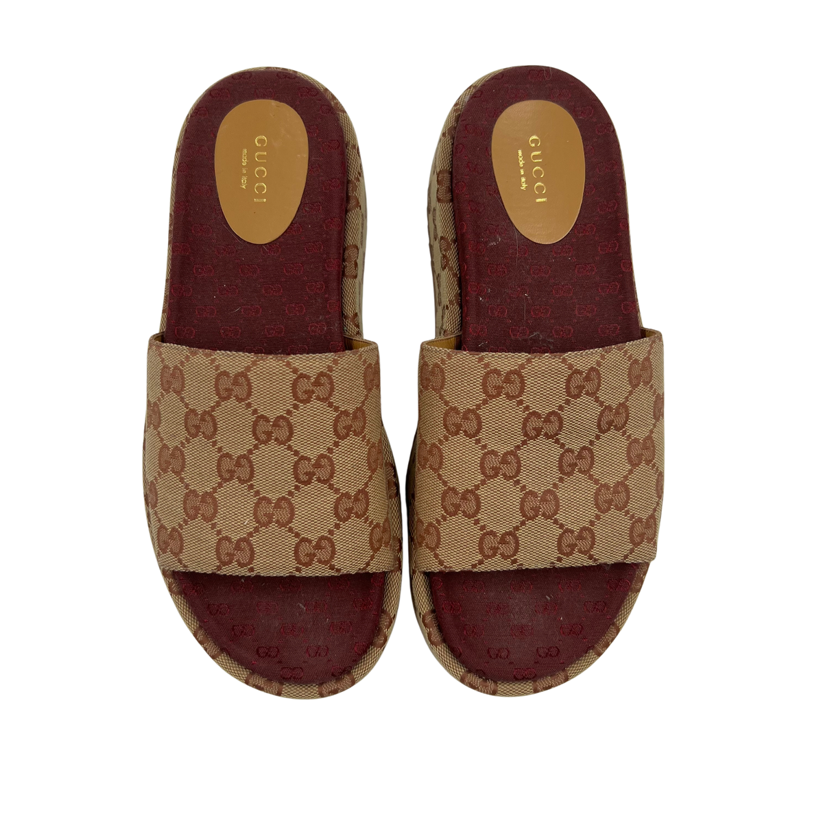 Gucci Tan Fabric Slides