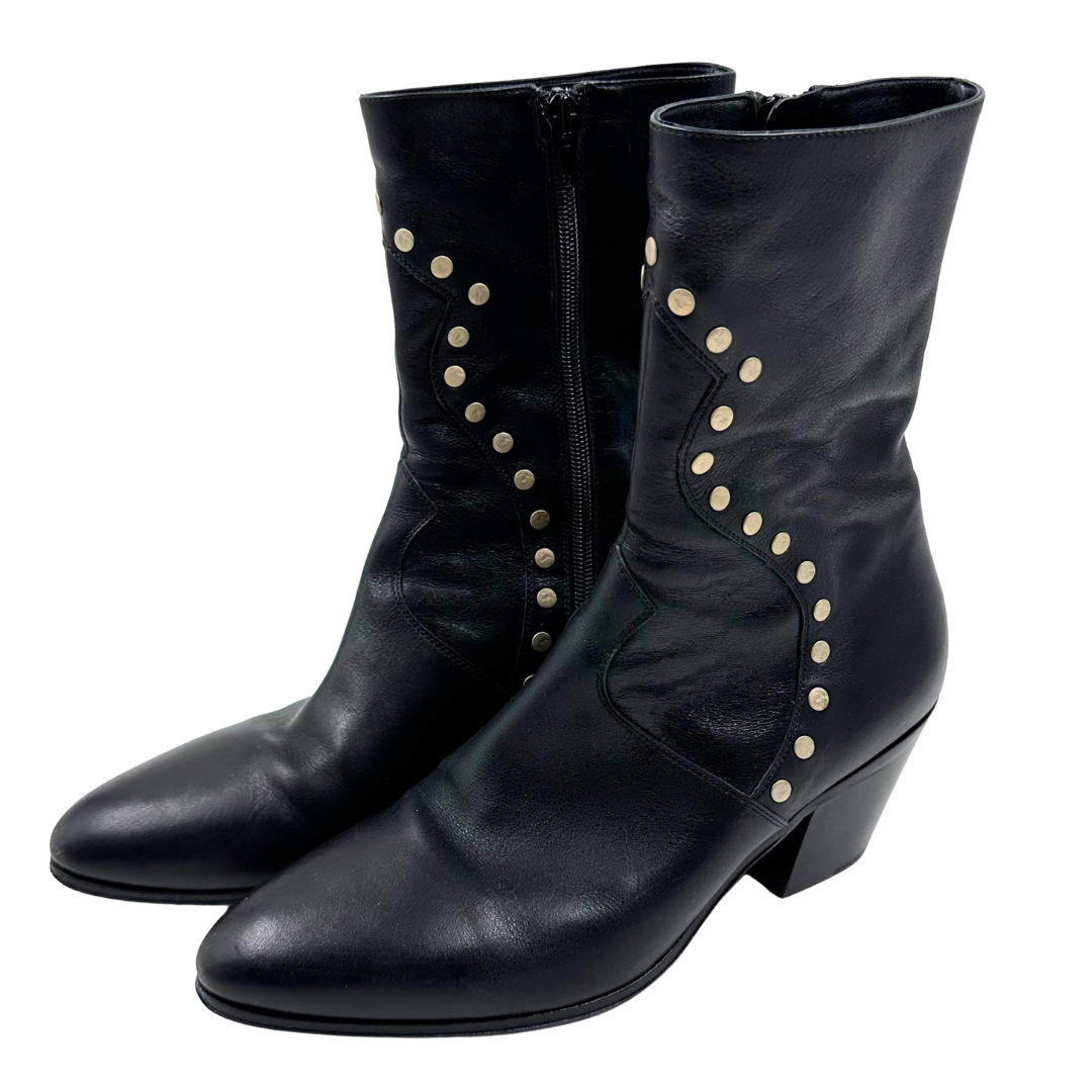 Celine 37.5 Black Leather Booties