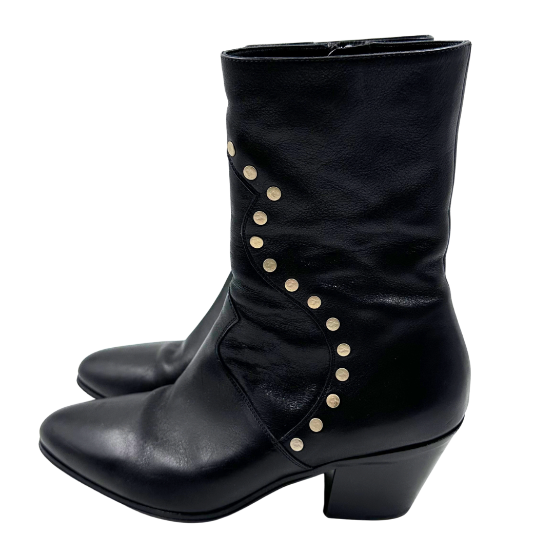 Celine 37.5 Black Leather Booties