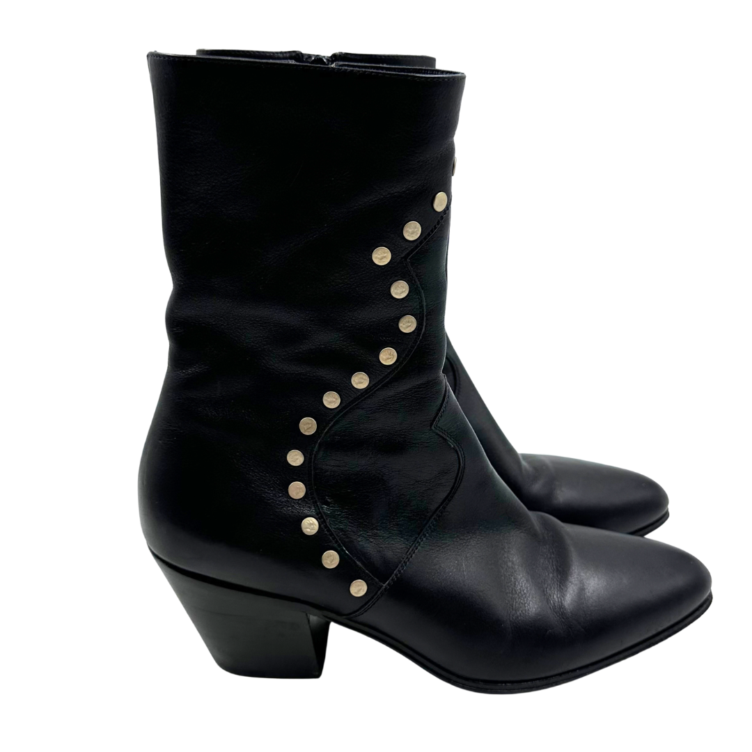 Celine 37.5 Black Leather Booties