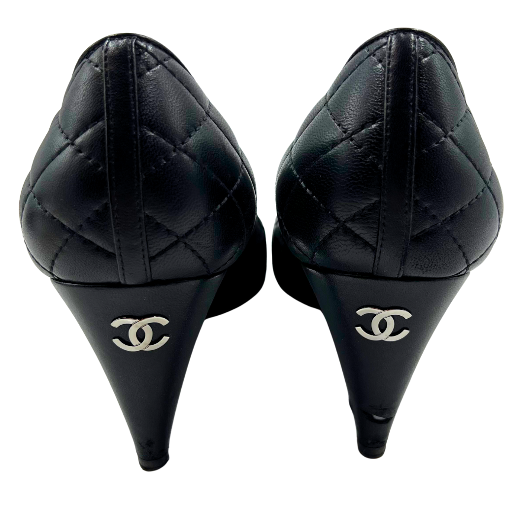 Chanel 9.5 41 Black Leather Heels