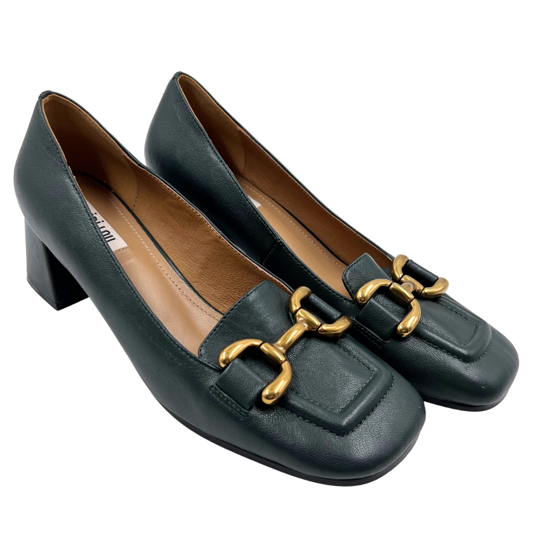 Bibi Lou 40 Forest Green Leather Pumps