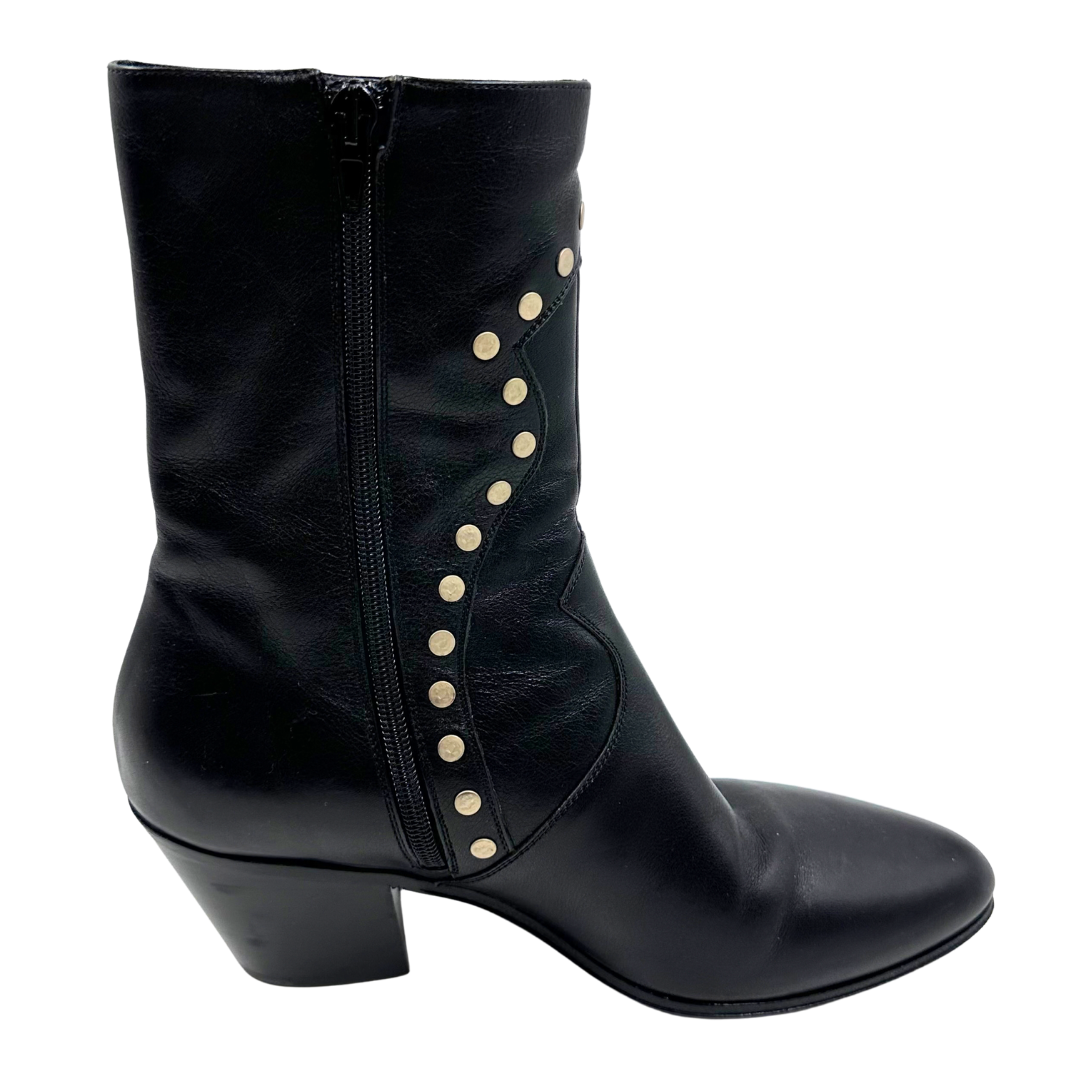 Celine 37.5 Black Leather Booties