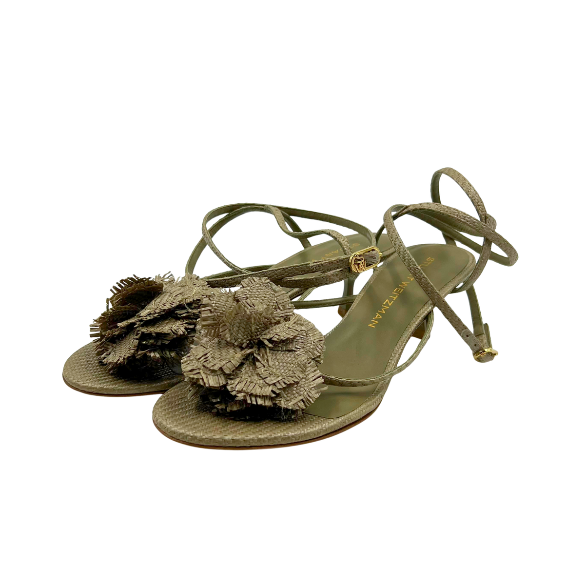 Stuart Weitzman 8.5 Green Raffia Heels