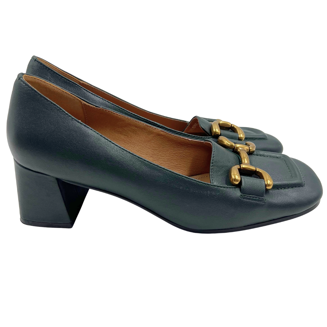 Bibi Lou 40 Forest Green Leather Pumps