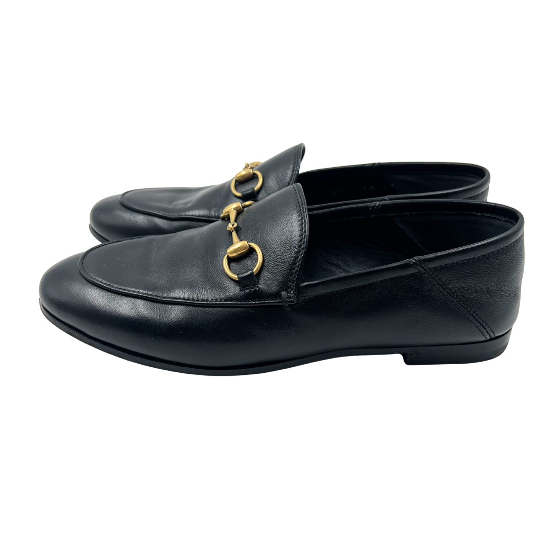 Gucci 5 35.5 Black/Gold Leather Jordaan Loafers