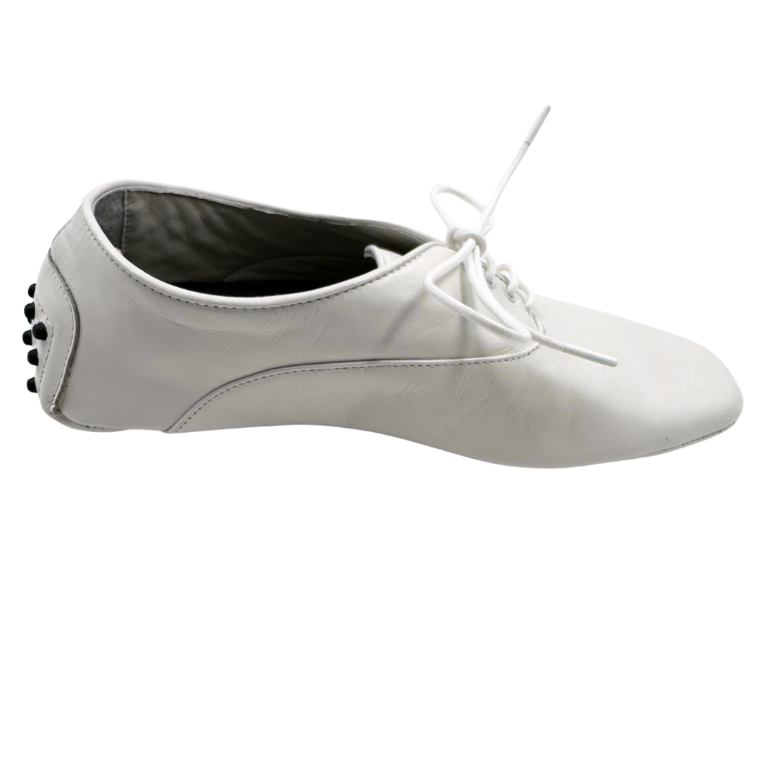 Essen 37 White Leather Flats