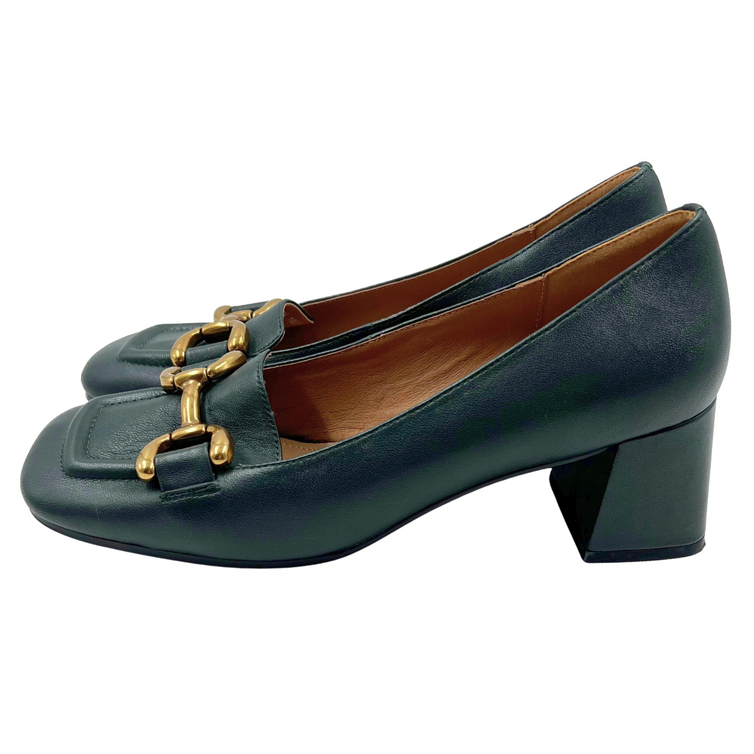 Bibi Lou 40 Forest Green Leather Pumps