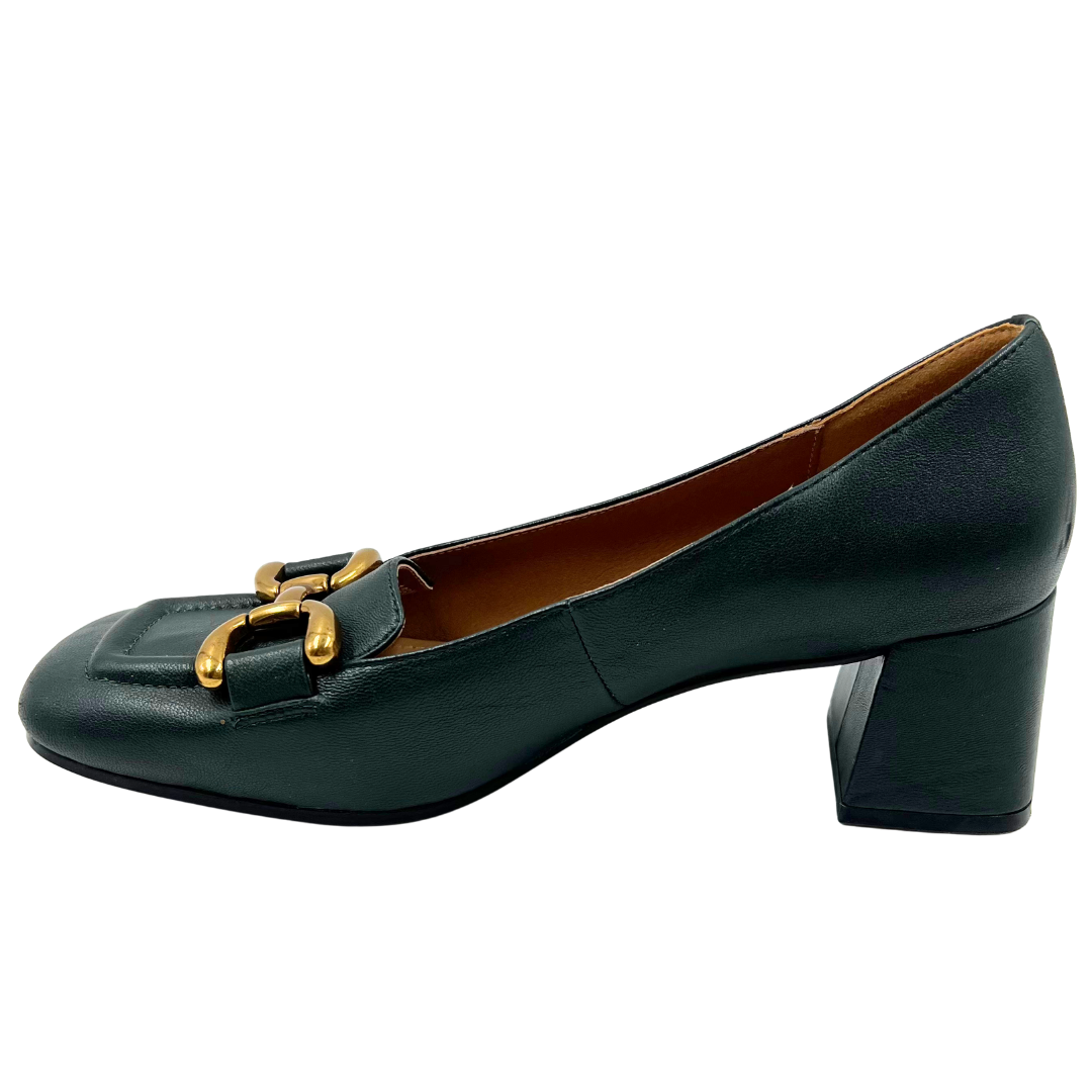 Bibi Lou 40 Forest Green Leather Pumps