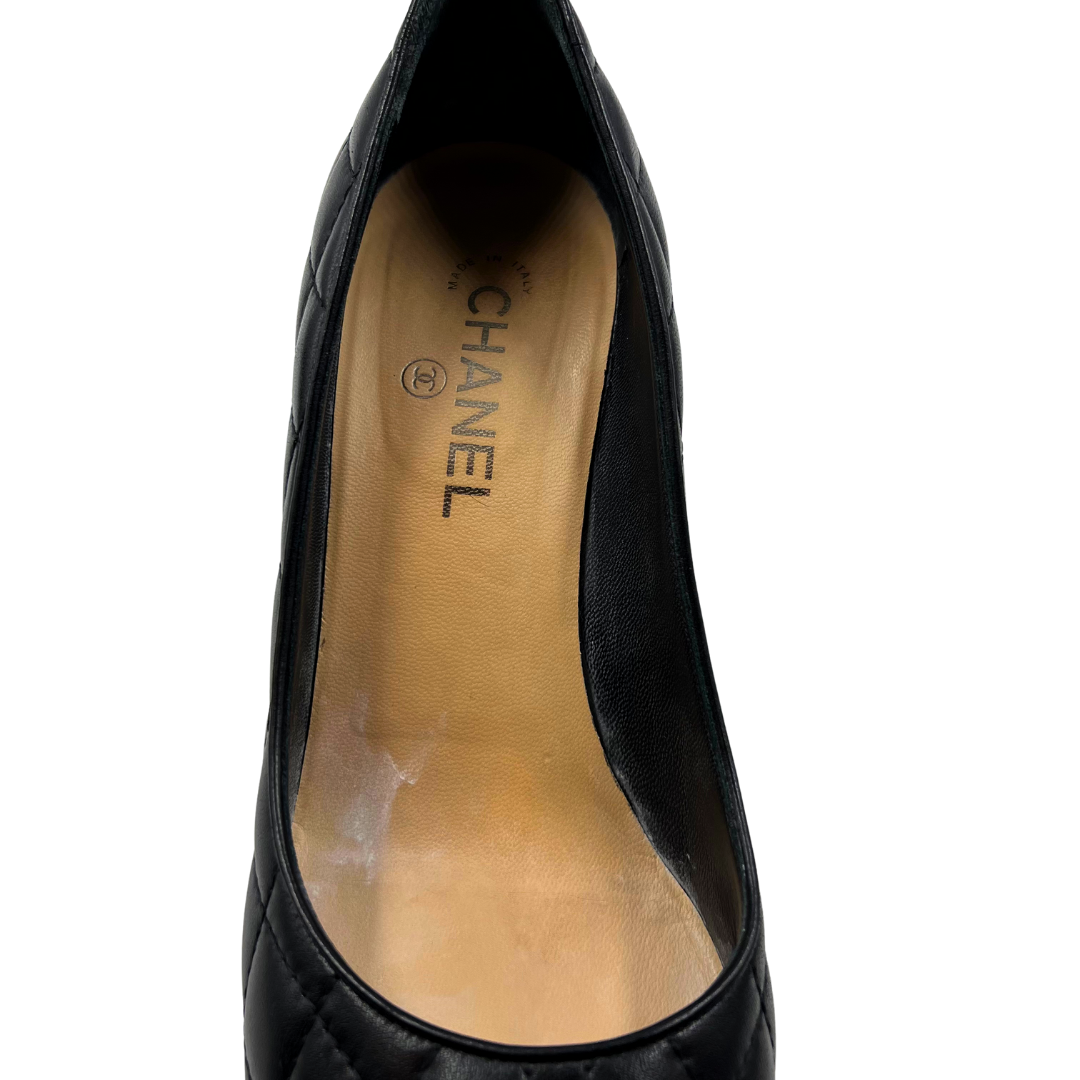 Chanel 9.5 41 Black Leather Heels