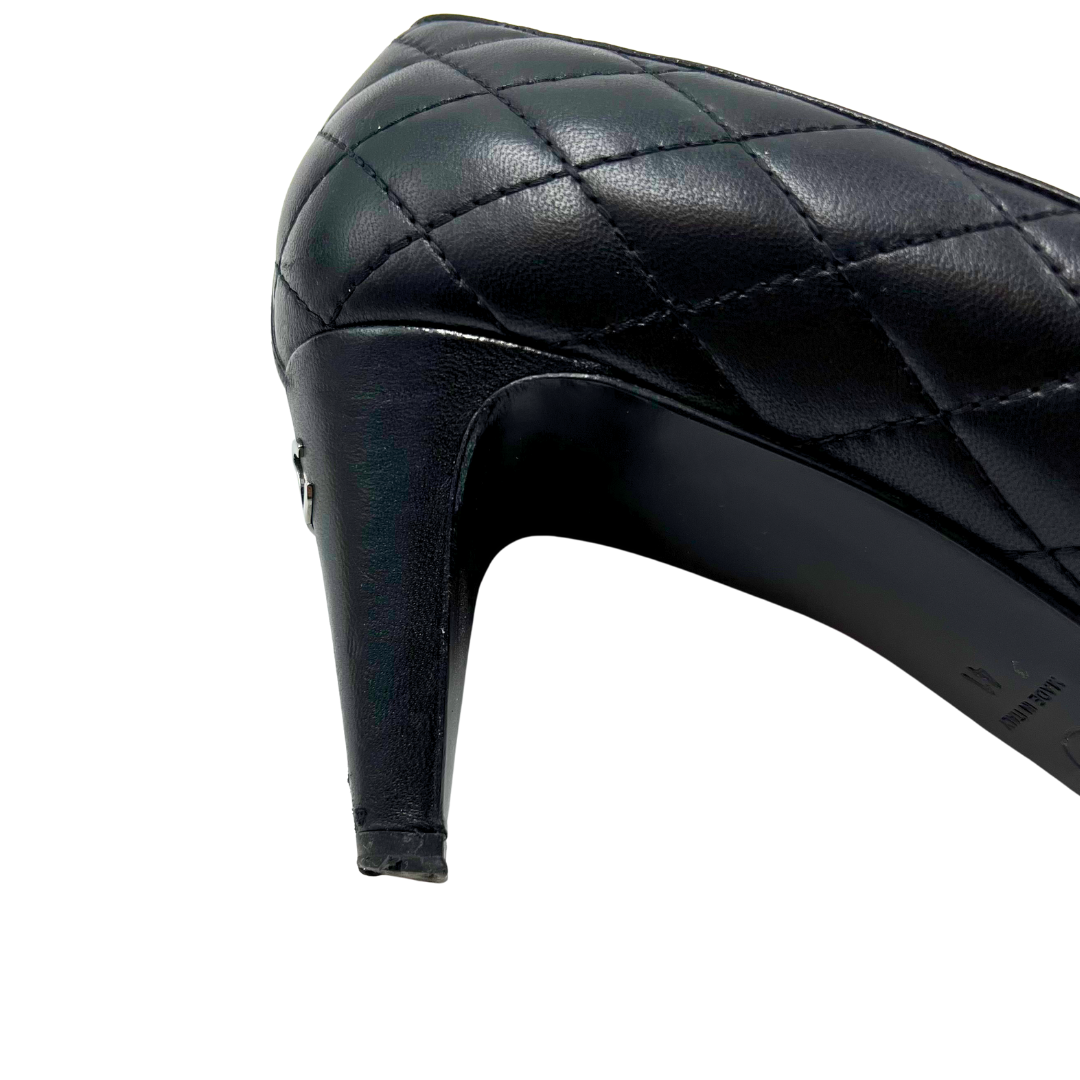 Chanel 9.5 41 Black Leather Heels
