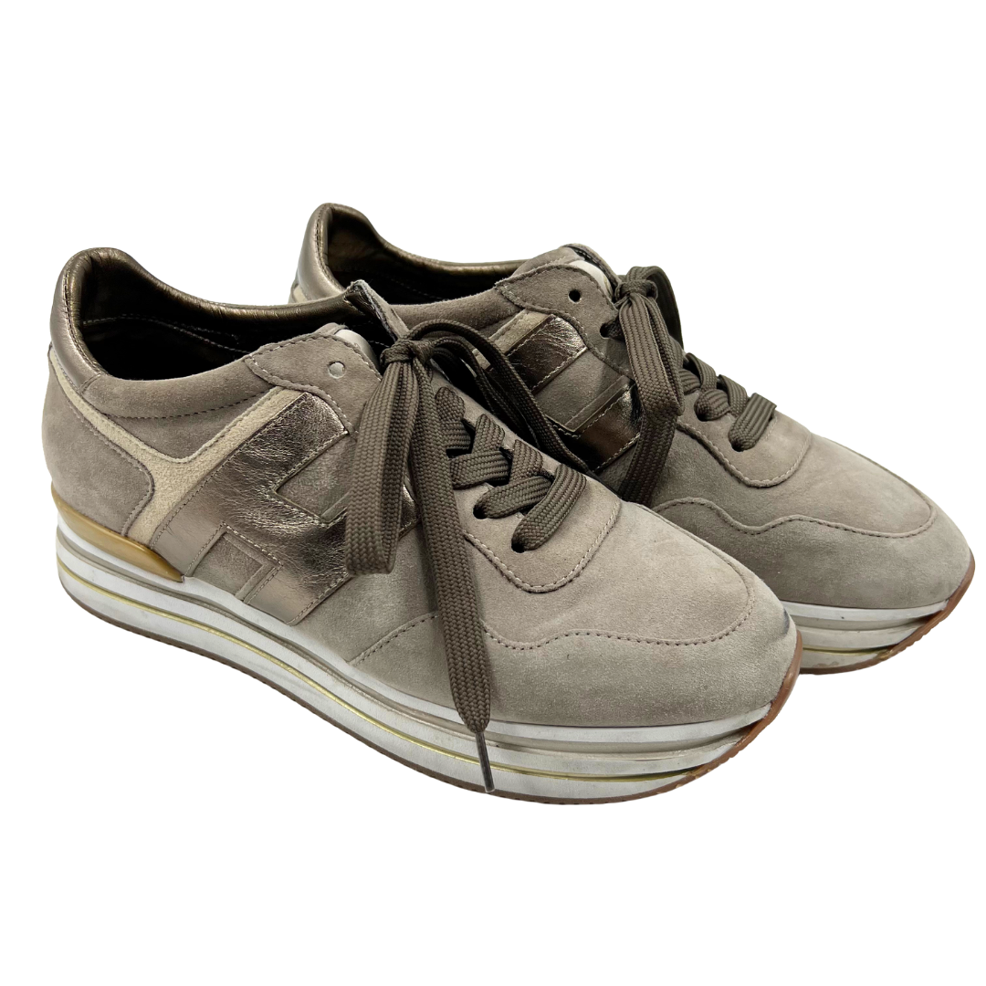 Hogan 40 Greige Suede Sneakers