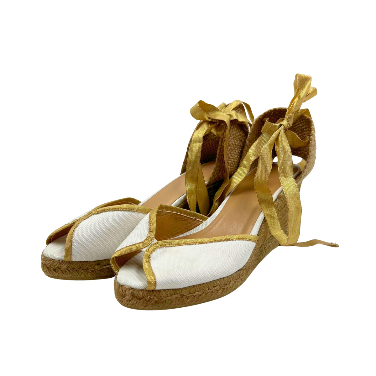 Castaner 38 WHITE/GOLD Canvas Wedges