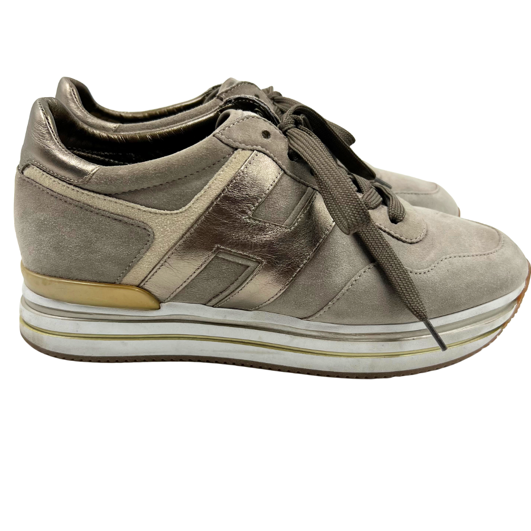 Hogan 40 Greige Suede Sneakers