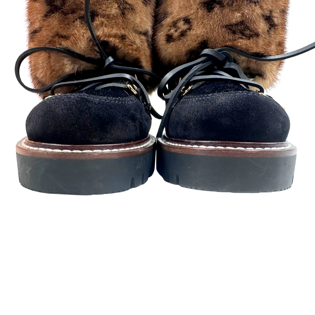 Louis Vuitton 37 Black/Brown mink fur/suede/coated canvas Boots