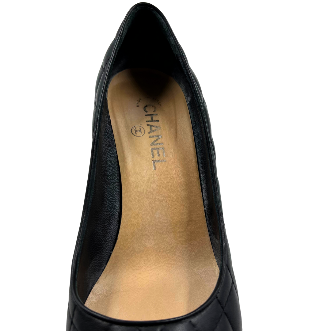 Chanel 9.5 41 Black Leather Heels