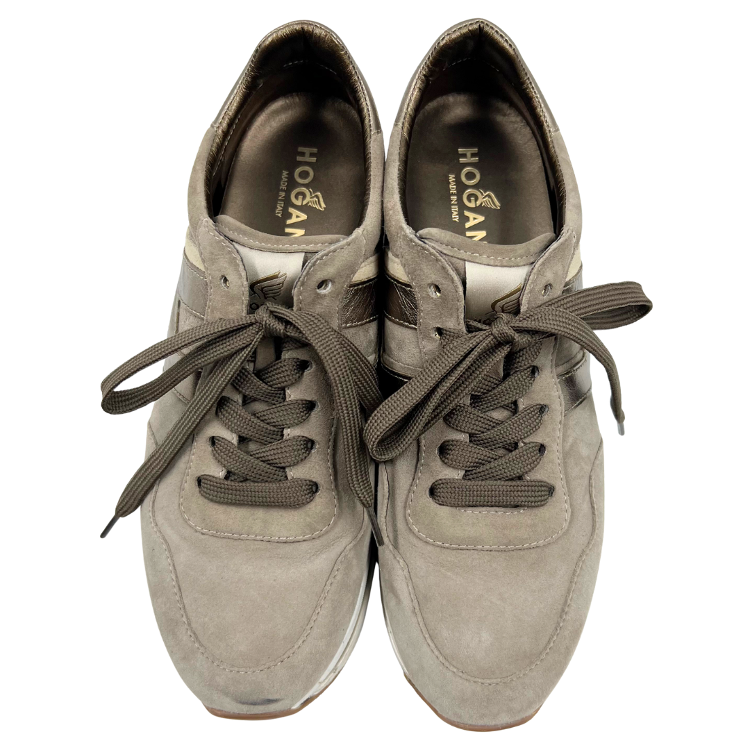 Hogan 40 Greige Suede Sneakers