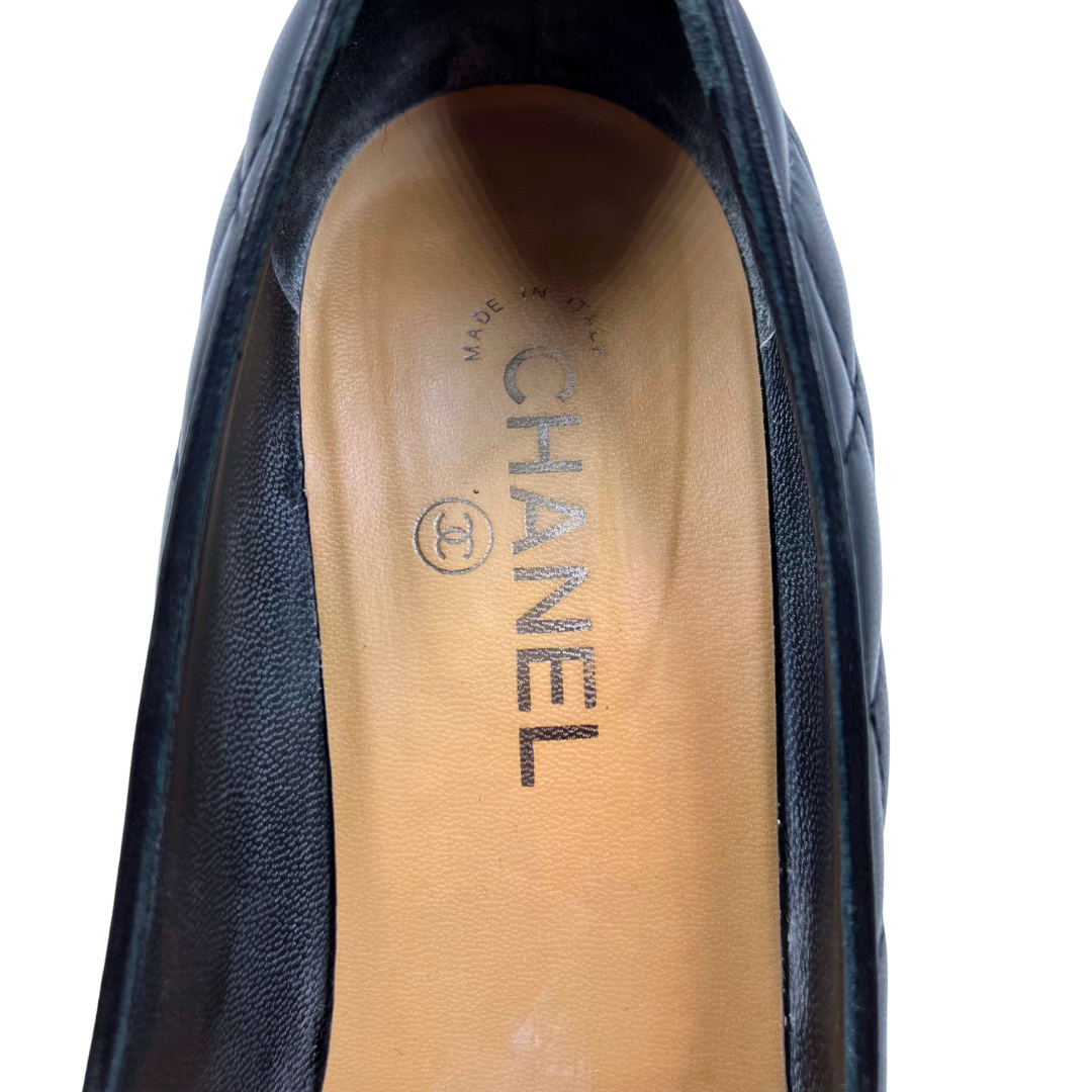 Chanel 9.5 41 Black Leather Heels