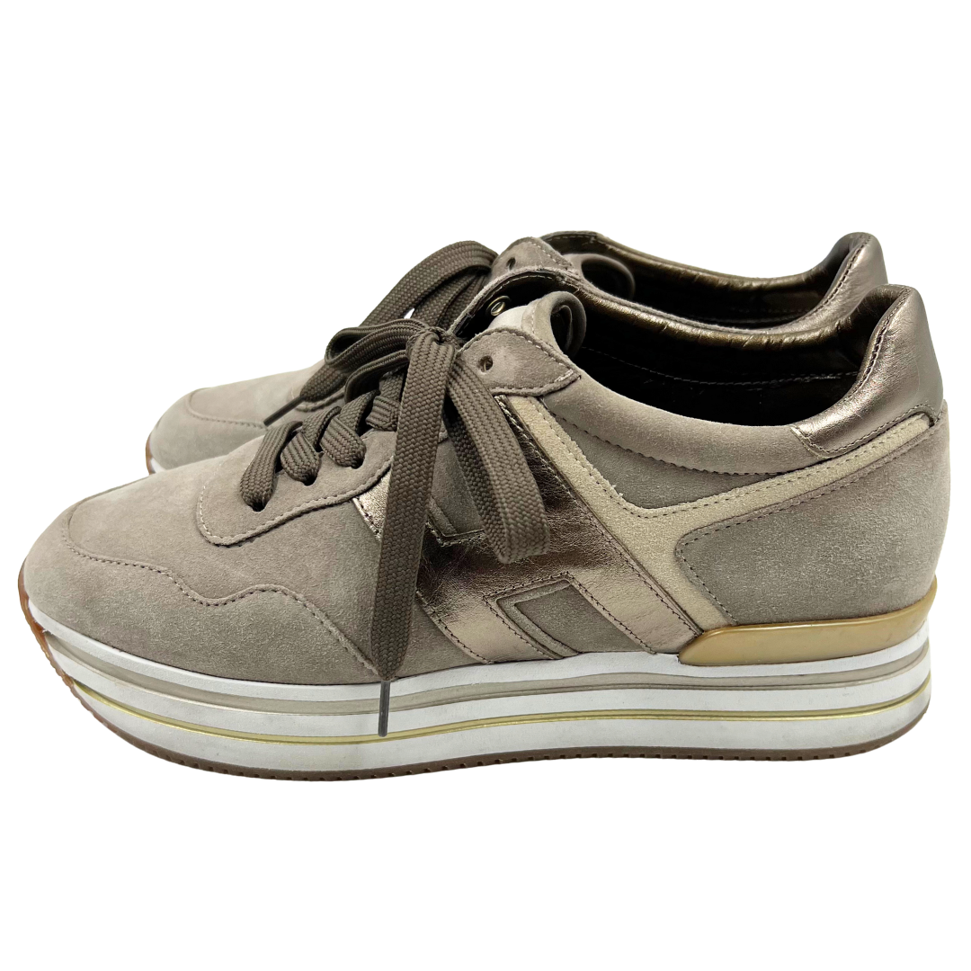 Hogan 40 Greige Suede Sneakers