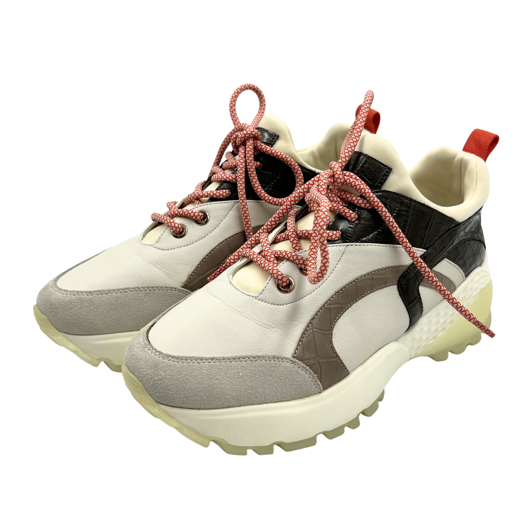 massimo santini 40 Ivory/Green Leather Sneakers