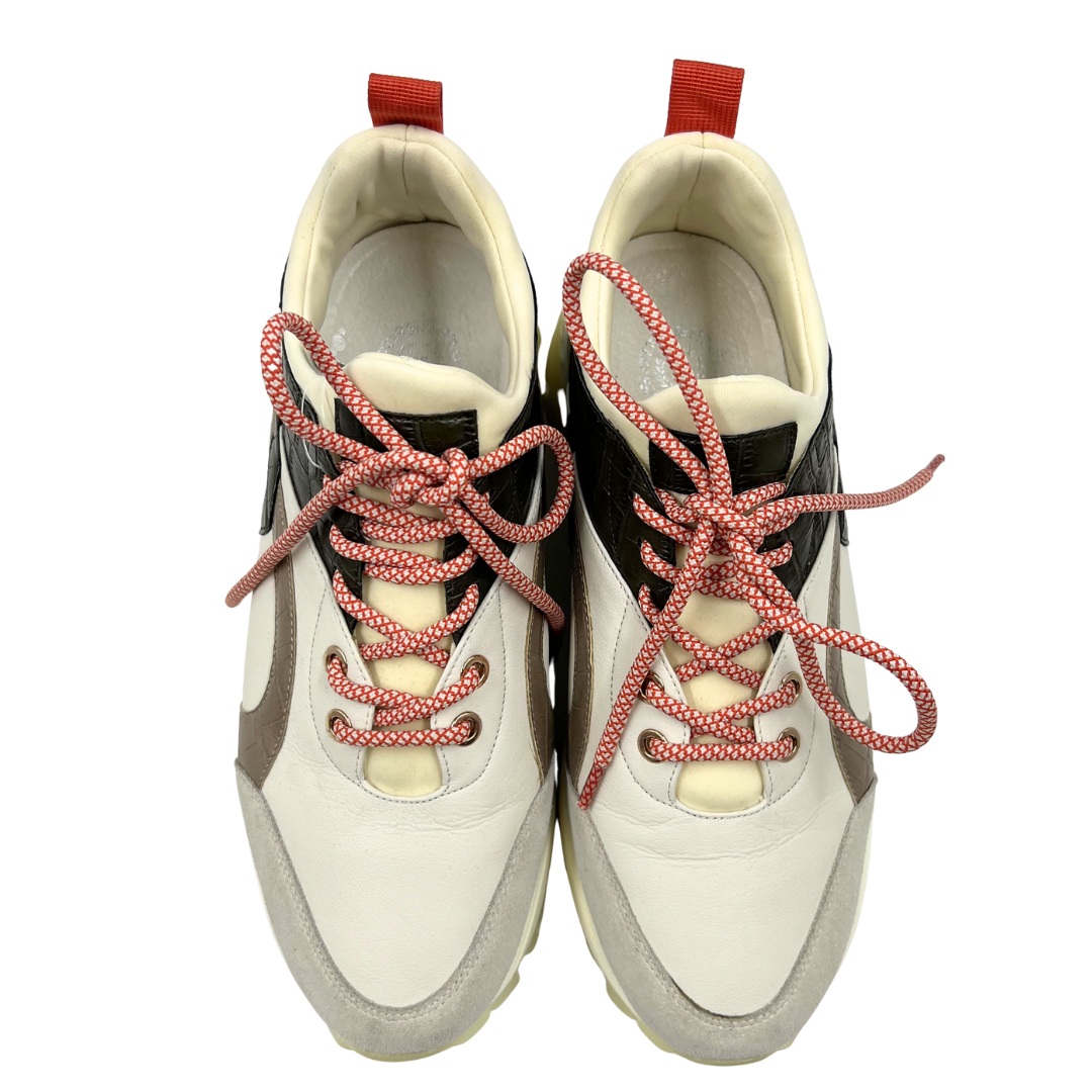 massimo santini 40 Ivory/Green Leather Sneakers
