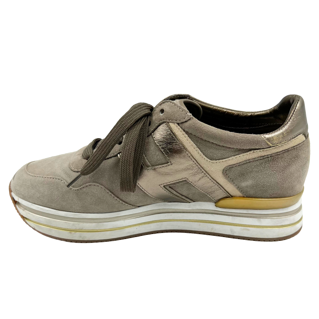 Hogan 40 Greige Suede Sneakers