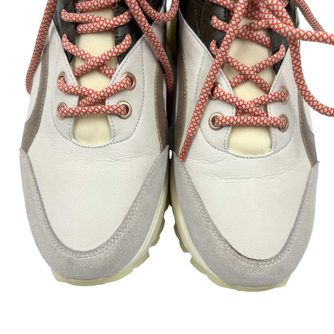 massimo santini 40 Ivory/Green Leather Sneakers