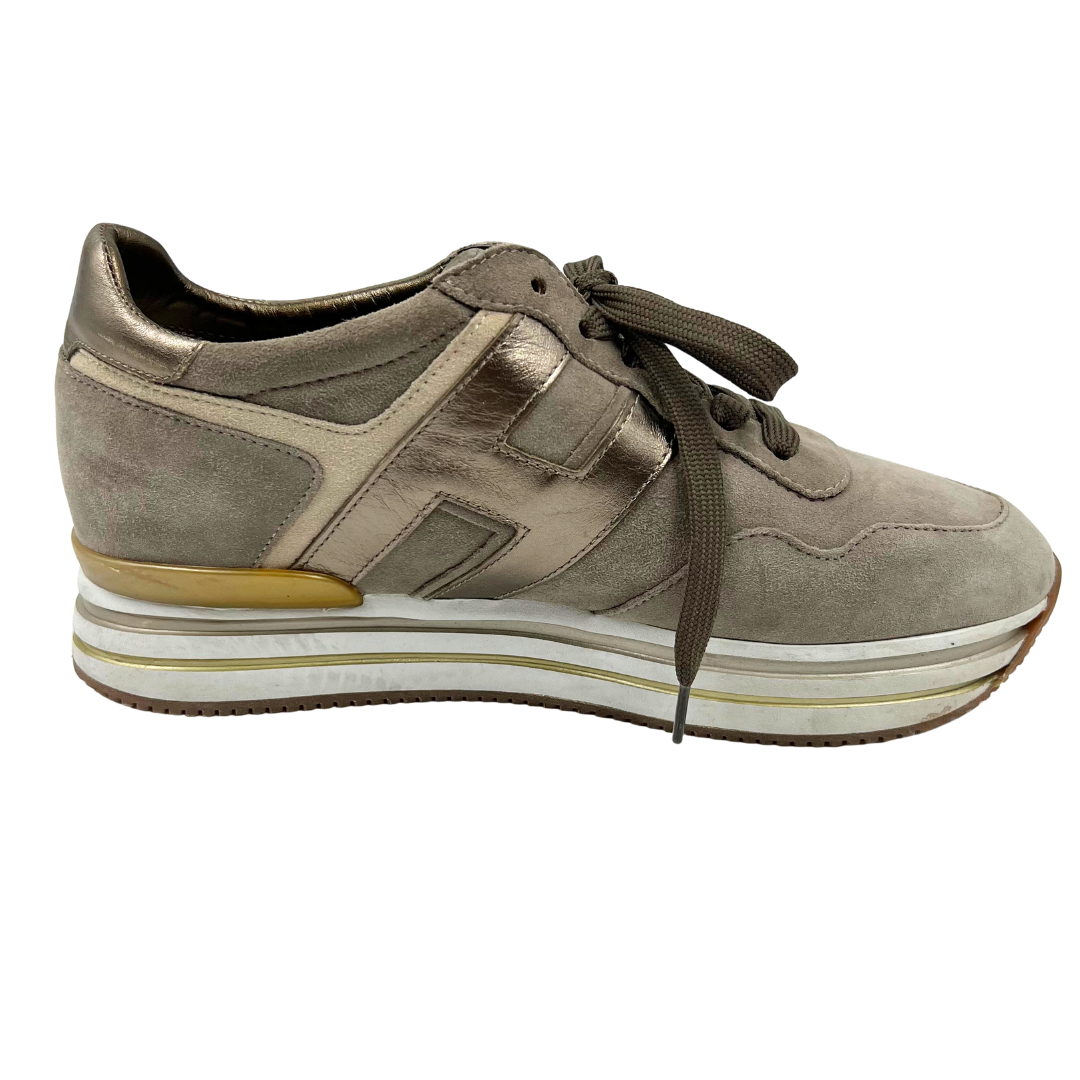 Hogan 40 Greige Suede Sneakers