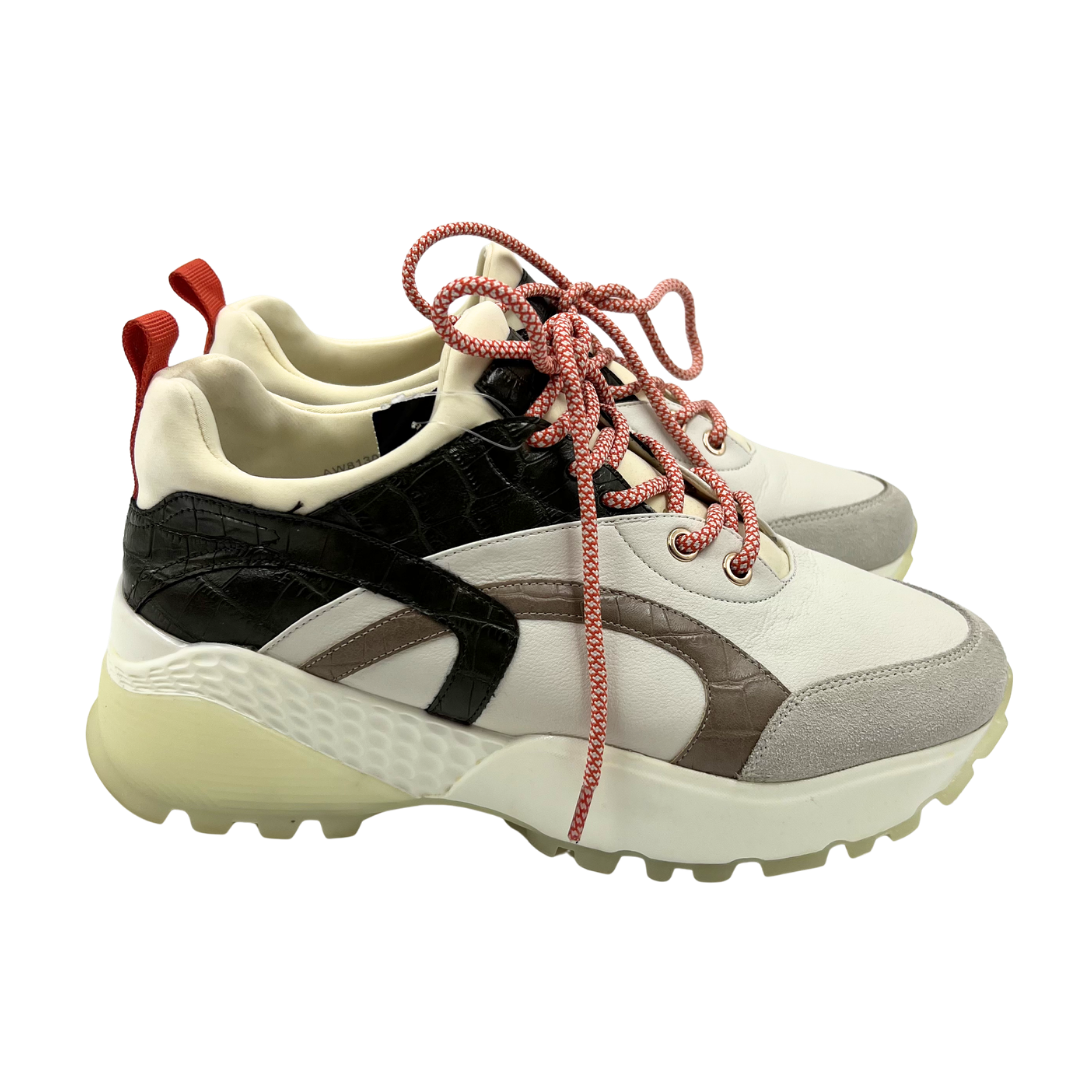 massimo santini 40 Ivory/Green Leather Sneakers