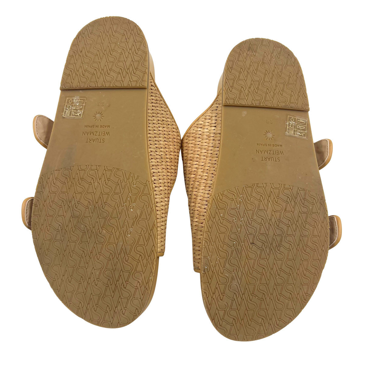 Stuart Weitzman 5 36 Tan/Pearl Faux Leather Slides