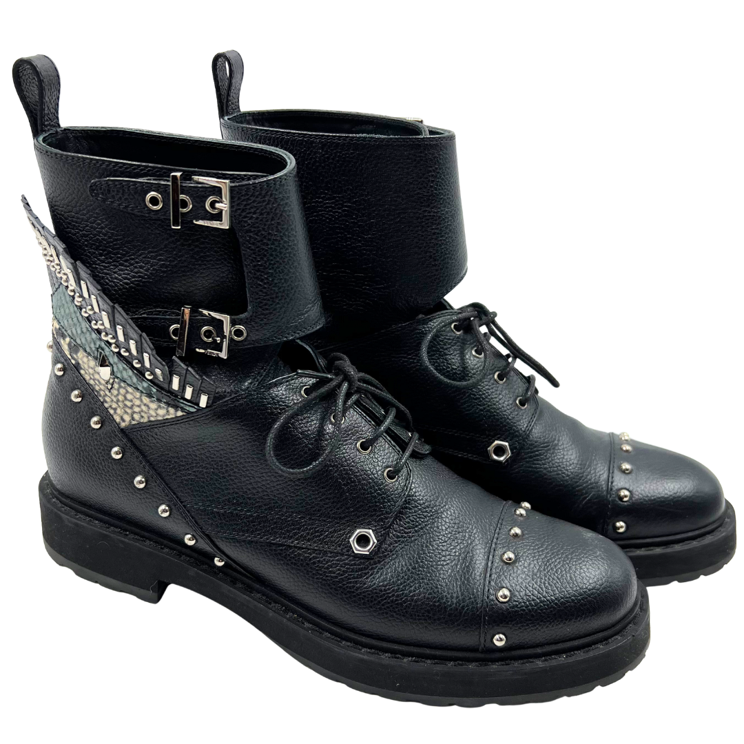 Fendi 7/7.5 38 Black/Multi Leather Boots
