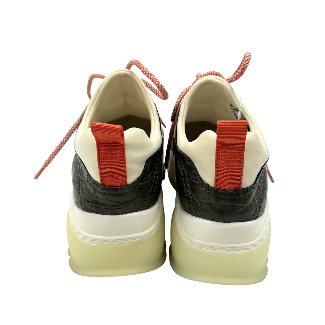 massimo santini 40 Ivory/Green Leather Sneakers
