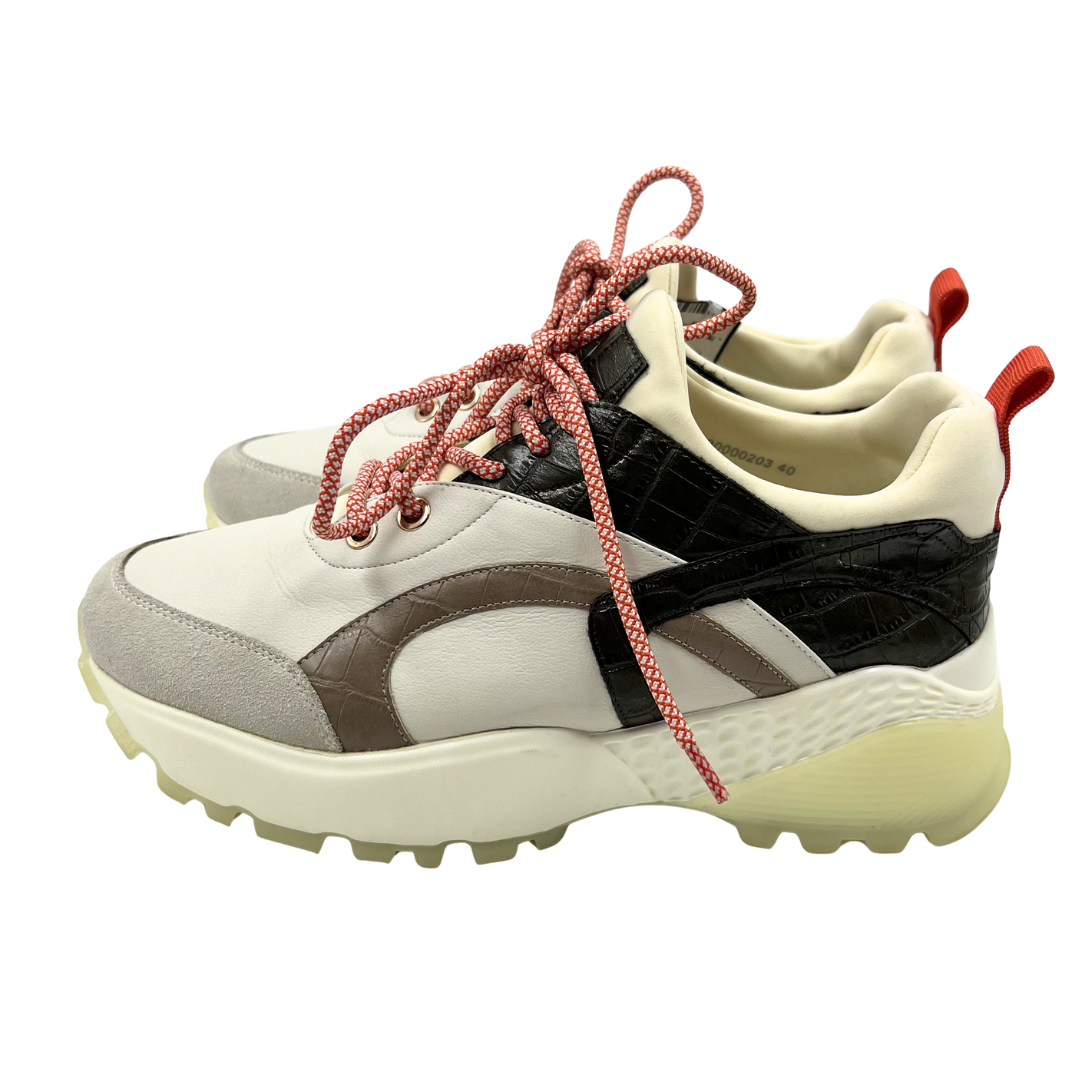 massimo santini 40 Ivory/Green Leather Sneakers