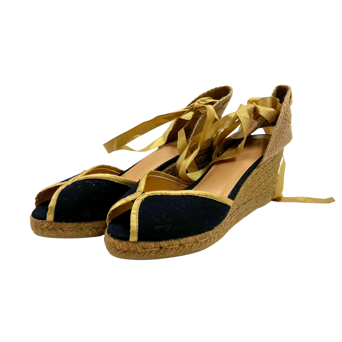 Castaner 38 Black/Gold Canvas Wedges