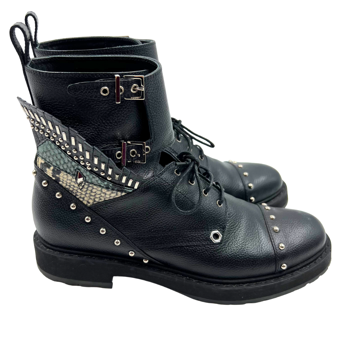 Fendi 7/7.5 38 Black/Multi Leather Boots