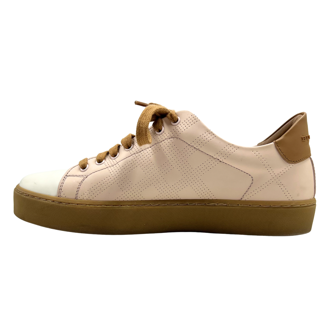 Burberry 6.5 37.5 pink/tan/white Leather Sneakers